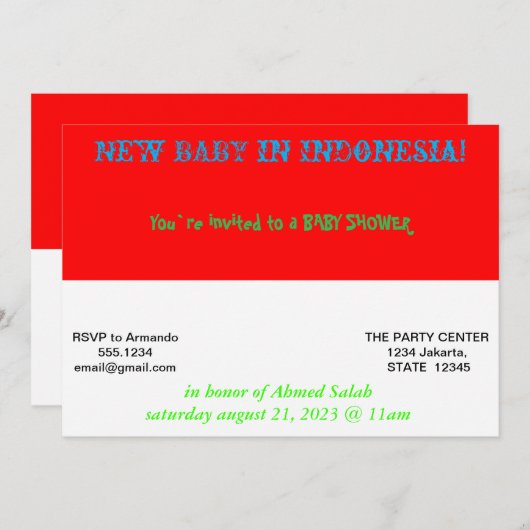 Invitation baby shower avec drapeau de l'Indonésie (Devant / Derrière)