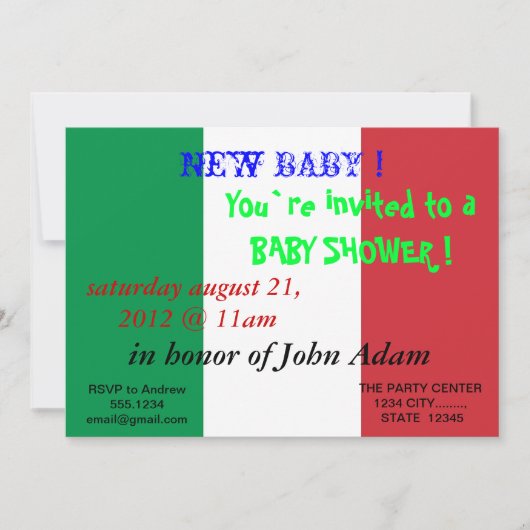 Invitation baby shower avec Drapeau de l'Italie (Devant)
