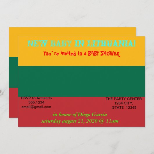 Invitation baby shower avec Drapeau de Lituanie (Devant / Derrière)