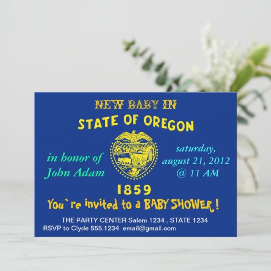 Invitation baby shower avec drapeau de l'Oregon (Debout devant)