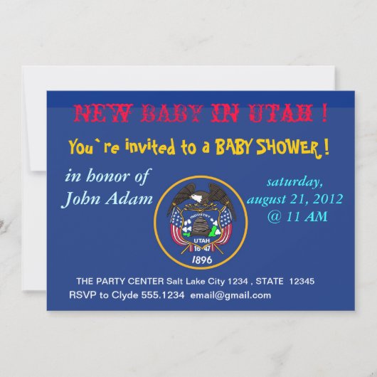 Invitation baby shower avec drapeau de l'Utah (Devant)