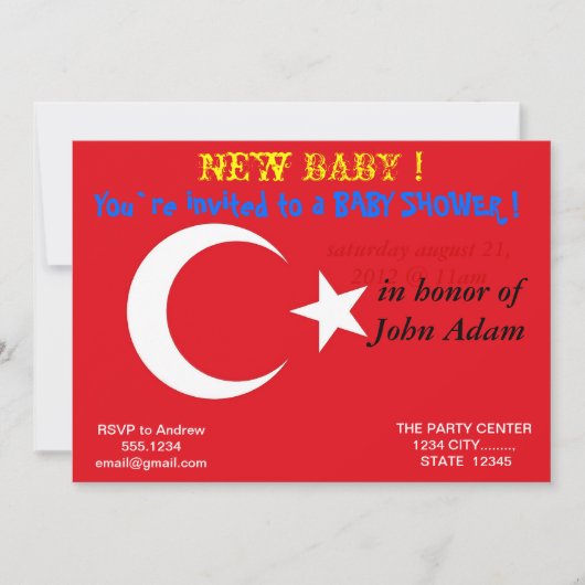 Invitation baby shower avec Drapeau de Turquie (Devant)