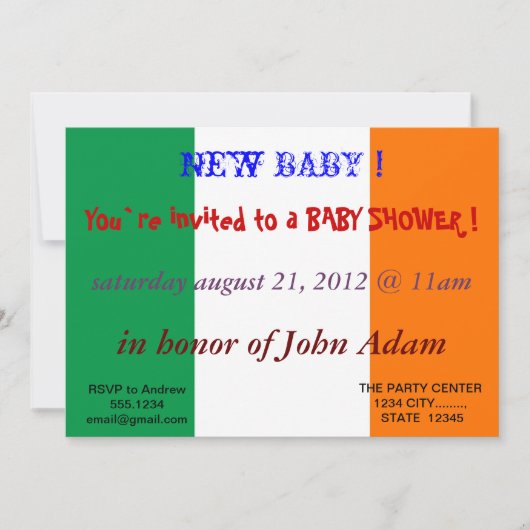 Invitation baby shower avec drapeau d'Irlande (Devant)