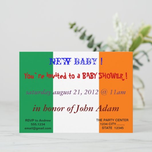 Invitation baby shower avec drapeau d'Irlande (Debout devant)