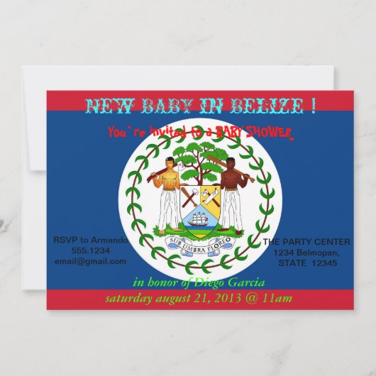 Invitation baby shower avec drapeau du Belize (Devant)