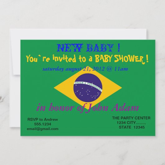 Invitation baby shower avec drapeau du Brésil (Devant)