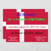 Invitation baby shower avec Drapeau du Danemark (Devant / Derrière)