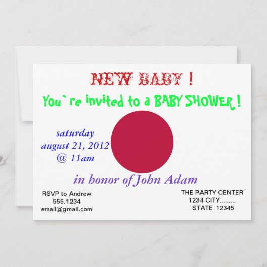 Invitation baby shower avec drapeau du Japon (Devant)