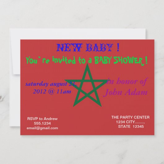 Invitation baby shower avec drapeau du Maroc (Devant)
