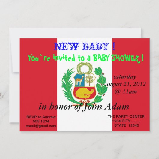 Invitation baby shower avec drapeau du Pérou (Devant)