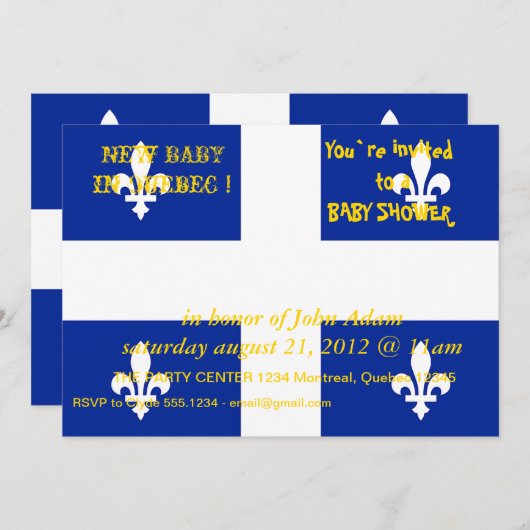 Invitation baby shower avec drapeau du Québec (Devant / Derrière)