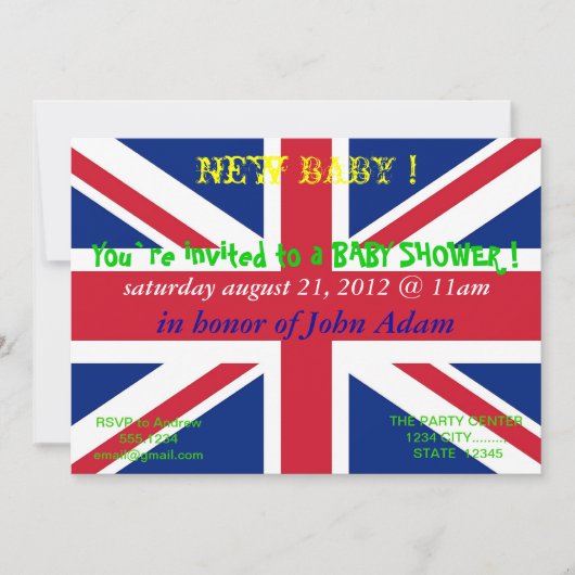 Invitation baby shower avec drapeau du Royaume-Uni (Devant)