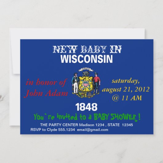 Invitation baby shower avec drapeau du Wisconsin (Devant)