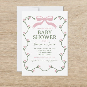 Invitation Baby Shower avec Fleurs et Ruban
