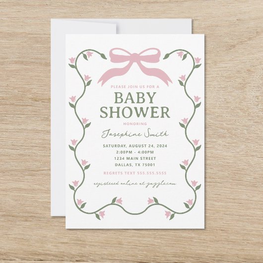 Invitation Baby Shower avec Fleurs et Ruban