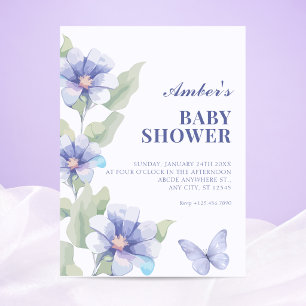 Invitation Baby shower avec fleurs violettes en fleurs