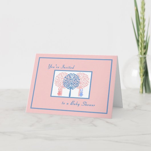 Invitation baby shower avec lapins et coeurs (Devant)