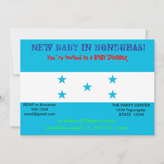 Invitation baby shower avec le drapeau du Honduras (Devant)
