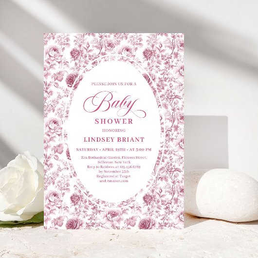 Invitation Baby Shower avec Motif Classique de Roses Roses et