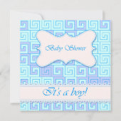Invitation Baby shower avec motif grec bleu 2 (Devant)