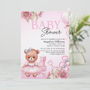 Invitation baby shower avec ours en peluche.