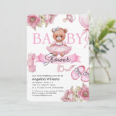 Invitation baby shower avec ours en peluche. (Debout devant)