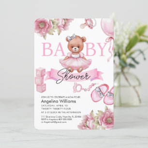 Invitation baby shower avec ours en peluche.