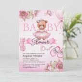 Invitation baby shower avec ours en peluche. (Debout devant)