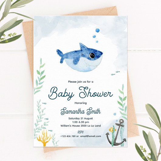 Invitation baby shower avec requin-bébé