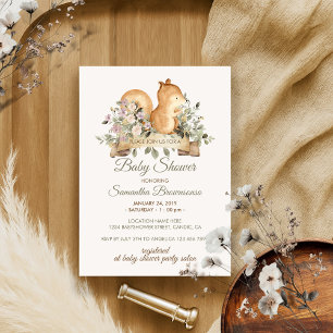 Invitation Baby-Shower avec Ruban Botanique Écureuil Mignon