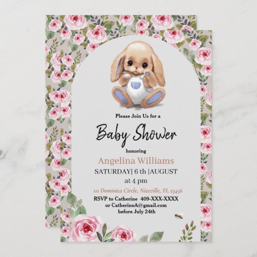 Invitation baby shower avec un design mignon (Devant / Derrière)