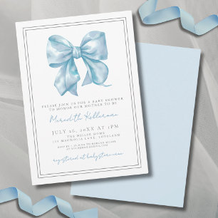Invitation Baby shower avec un élégant nœud bleu bébé