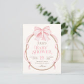 Invitation Baby shower avec un nœud rose (Debout devant)
