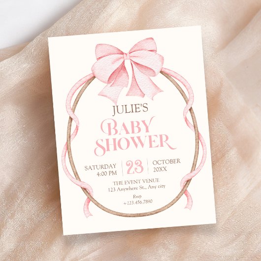 Invitation Baby shower avec un nœud rose