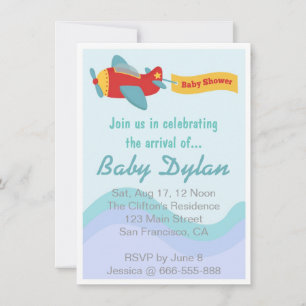 Invitation Baby Shower - Avion de dessin animé coloré et mign