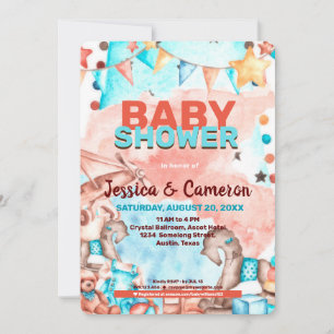 Invitation Baby shower avion et Nounours