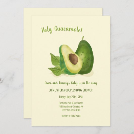 Invitation Baby shower Avocado (Devant / Derrière)