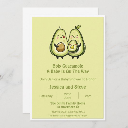 Invitation Baby shower Avocado (Devant / Derrière)