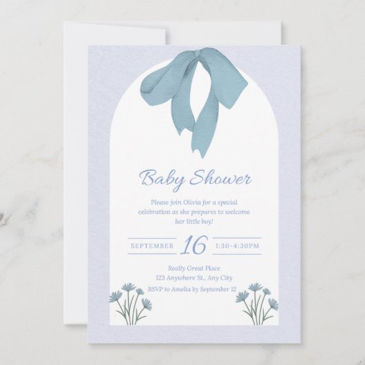 Invitation Baby shower Baby Blue Bow (Devant)