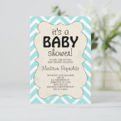 Invitation Baby shower Baby Blue Chevron (Debout devant)