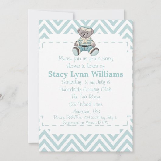 Invitation Baby shower Baby Blue Chevron (Devant)