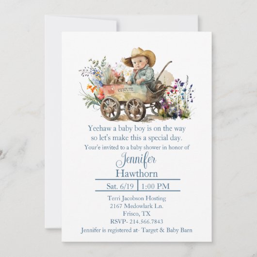 Invitation Baby shower Baby Cowboy (Devant)