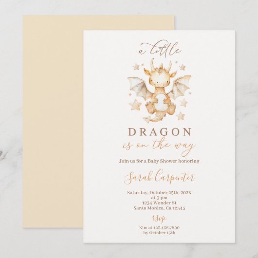 Invitation Baby shower Baby Dragon (Devant / Derrière)