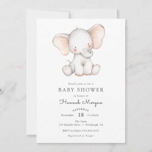 Invitation Baby shower Baby Elephant (Devant)