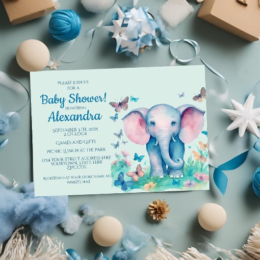 Invitation Baby shower Baby Elephant Boys