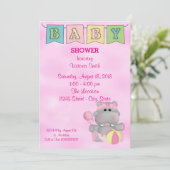 Invitation Baby shower Baby Girl Hippo (Debout devant)