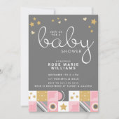 Invitation Baby shower | Baby Pink Moon & Stars (Devant)