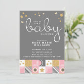 Invitation Baby shower | Baby Pink Moon & Stars (Debout devant)