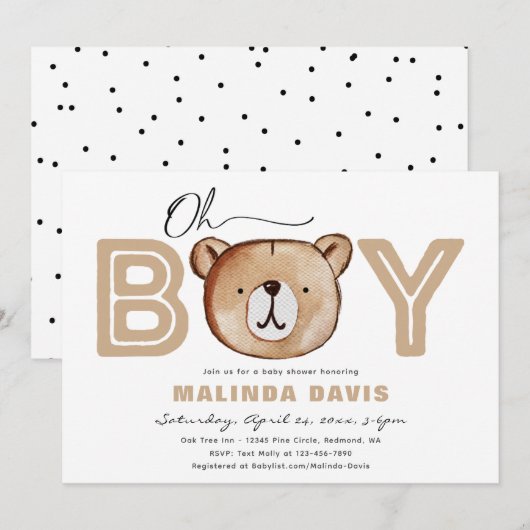 Invitation Baby shower | Baby shower de l'ours (Devant / Derrière)