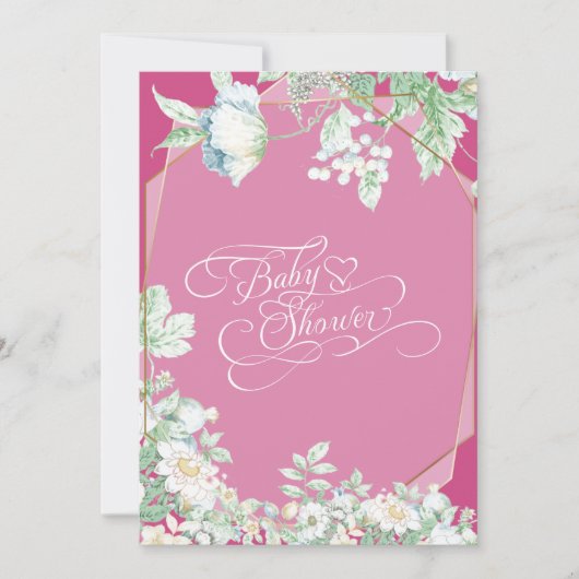 Invitation Baby shower | Baies Fleurs sauvages roses aux frai (Devant)